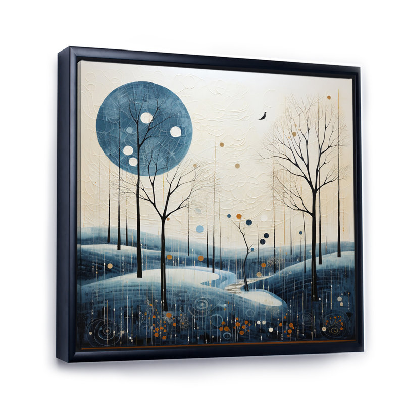 «Blue Beige Mid Century Minimalist Oasis II», reproduction sur toile, H 16 po x l 16 po x P 1 po, Cadre flottant noir