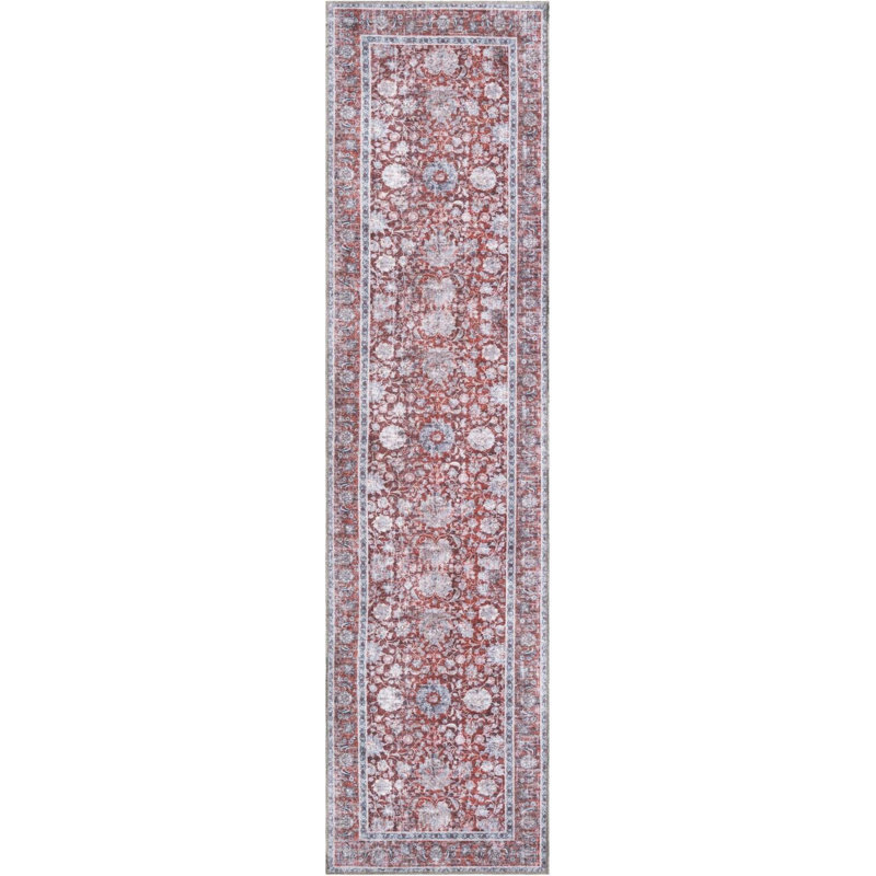 Contemporary Hukill Runner Rug Antique Red Color, Runner 2'7" x 10'