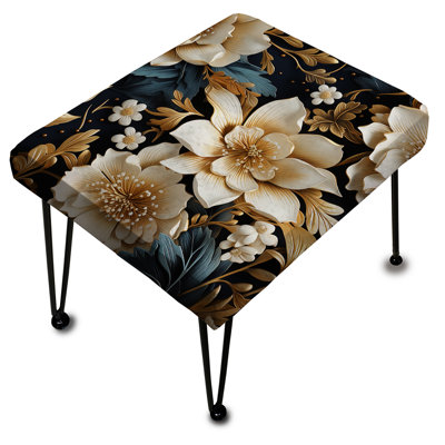 Luxurious Gold And Grey Floral Pattern - Floral Rectangle Ottoman