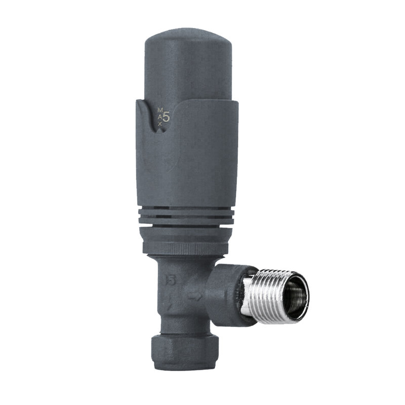 Angled Thermostatic Valve And Manual Radiator Valve Heated Towel Rail Anthracite