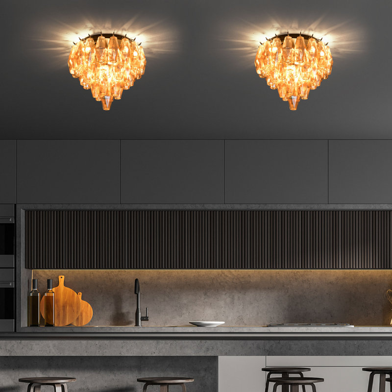 Flush Mounted Geometric Ceiling Mounted Ceiling Light (Bulb Included), Matte Black