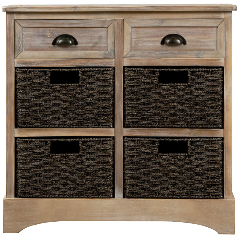 Commode décorative Gerritt, armoire en rotin, buffet, console en rotin, commodes de rangement Farmhouse, Blanc délavé
