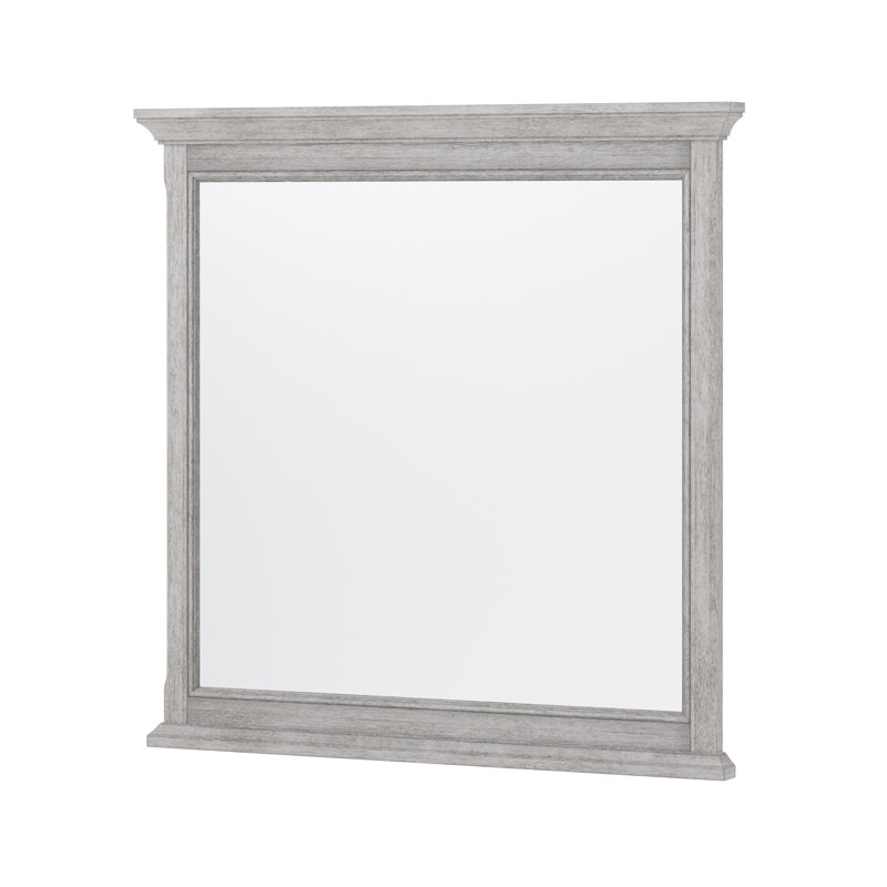 Ellery Solid And Engineered Wood Flat Floor Mirror, 32" x 32", Vintage Gray
