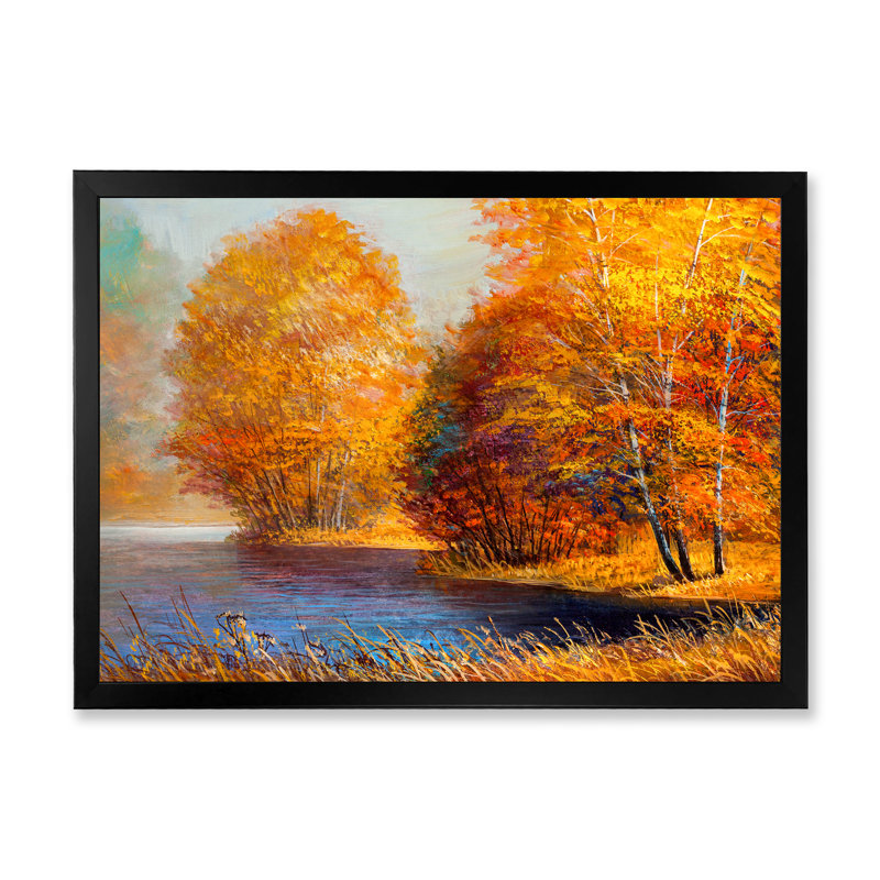 " Autumn Lake Birch Wood ", Black Picture Framed Canvas, 8" H x 12" W x 1" D