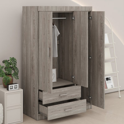 3-Door Large Wardrobe With 2 Storage Drawers, Modern Armoire Free-Standing Garment Wooden Closet Storage Cabinet