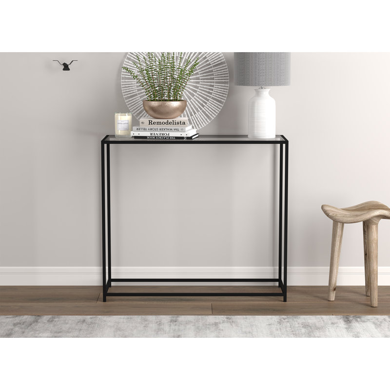 Sleek Modern Black Metal and Glass Rectangular Console Table