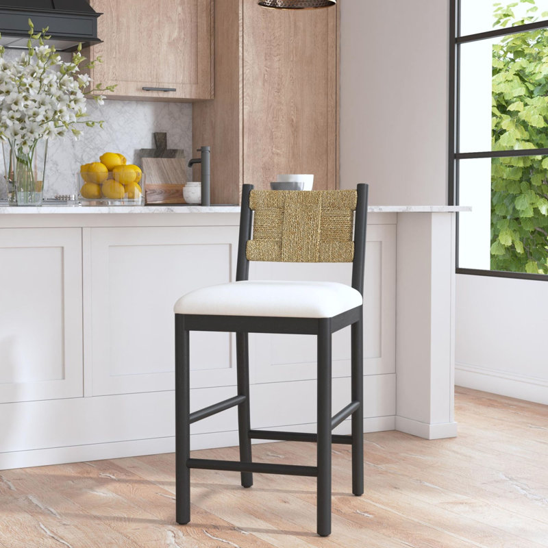 Tabouret de bar tissé, Noir / blanc