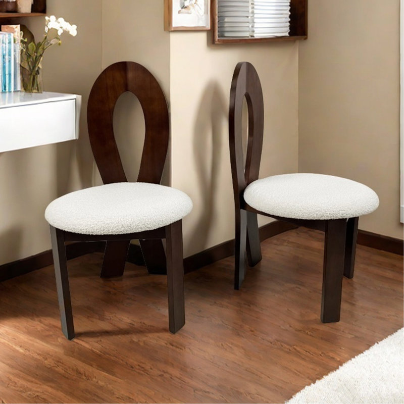 Dining Chairs Set Of 2, Key-Design Home Chairs, Pure White Teddy Velvet Solid Wooden Dining Chairs With Ribbon-Cross Backrest For Kitchen & Dining Room - Deep Walnut Brown