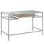  Bureau contemporain de 48 pouces avec plateau en verre trempé et cadre en métal argenté antique brossé