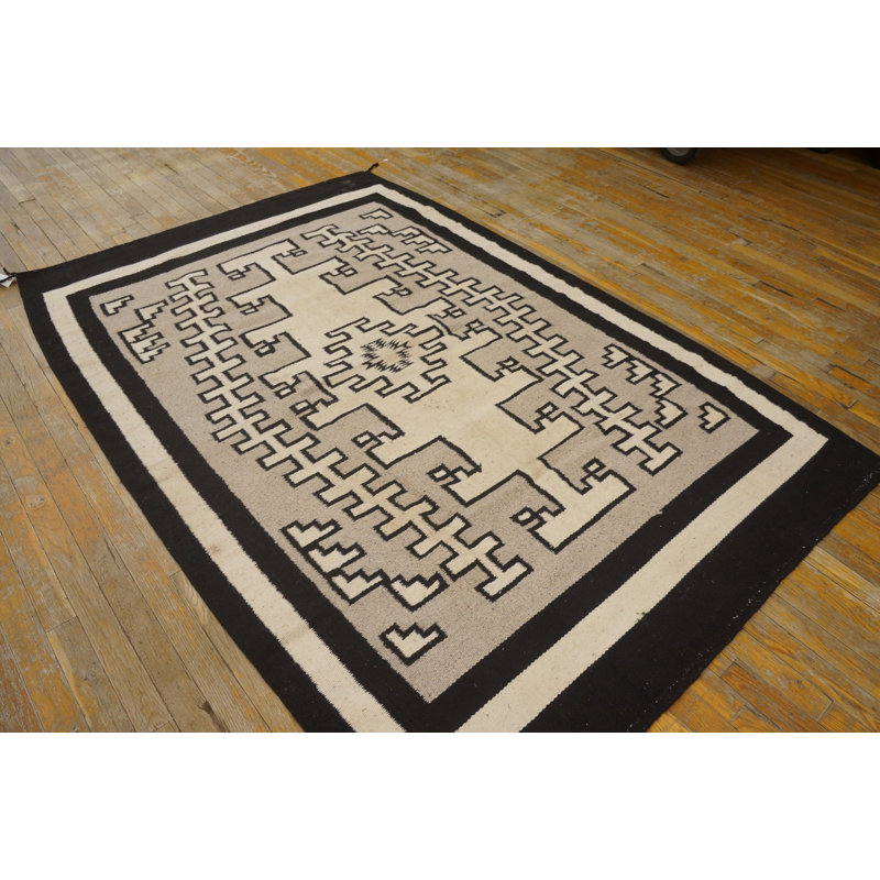 Gray Antique Tribal Geometric Native American Flatweave Navajo Scatter Rug