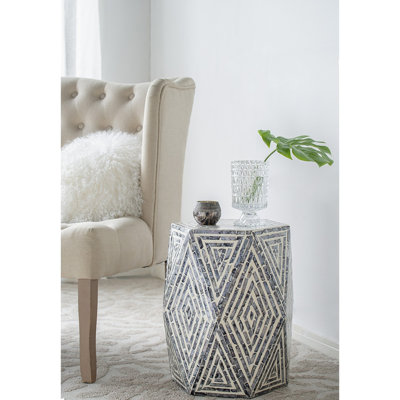 Bureau de salon 16 x 14 x 18 po, hexagonal, noir et blanc, tabouret hexagonal avec, 16 x 14 x 18 po, noir / blanc, aspect traditionnel