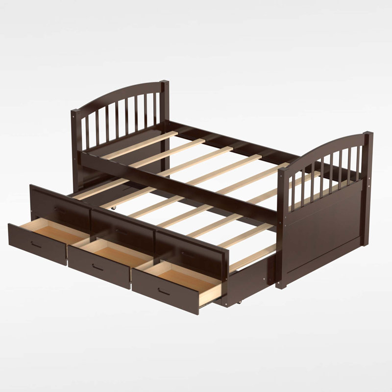 Tanvir Kids Twin Over Twin Bunk Bed with Trundle with Drawers, Dark Brown
