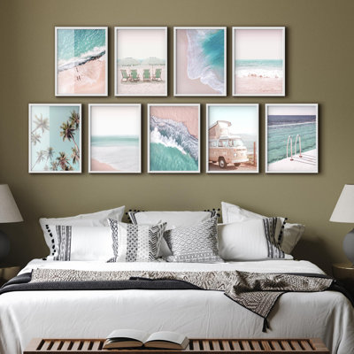 Framed Wall Art Collage Print Gallery Set, Tropical Duotone Ocean Beach Waves Nature Wilderness Photography Modern Art Rustic Boho Relax/Calm for Living Room, Office, Bedroom - 11"x14"x 9 White