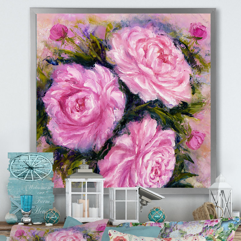 Bouquet de pivoines roses - œuvre d'art sur toile, H 16 po x l 16 po x P 1 po, Impression argent sur toile encadrée