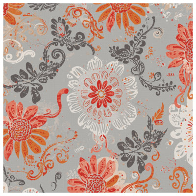 Rideaux de douche orange et gris à motif floral très longs