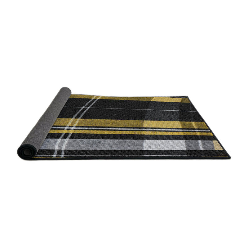Tapis noir/jaune à motifs, Rond 7 pi
