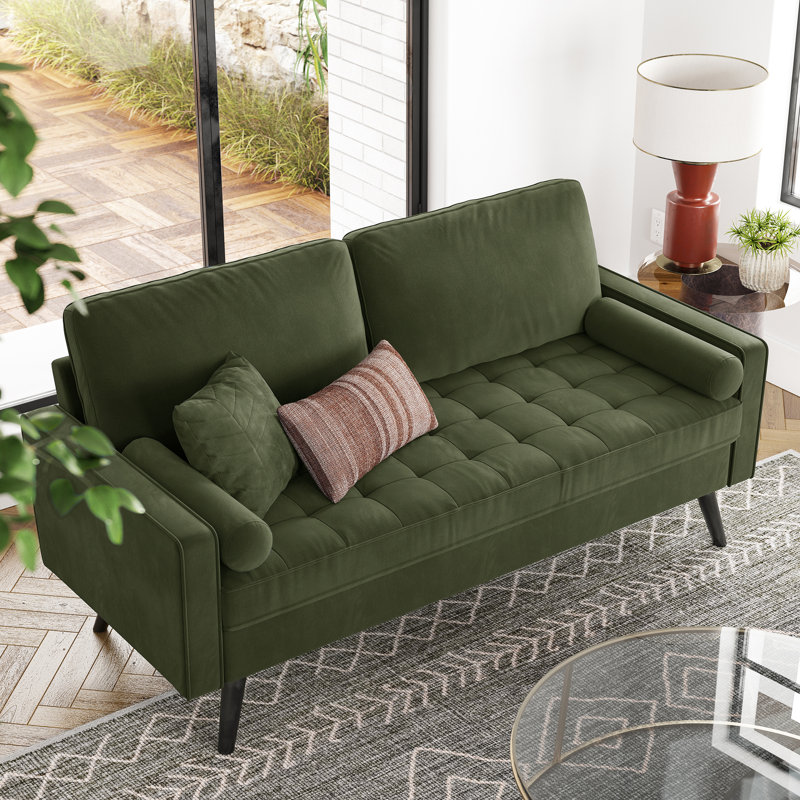 Brumback 70" Velvet Square Arm Sofa, Forest Green Velvet