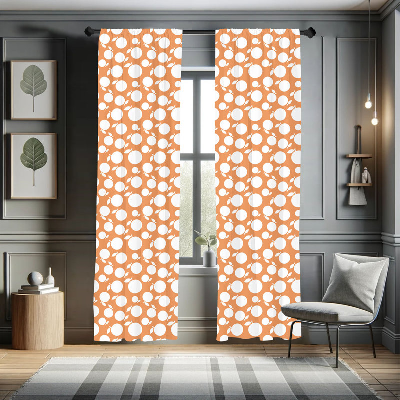 Turtle Semi-Sheer Rod Pocket Curtain Panels, Orange/White, 28" x 63"