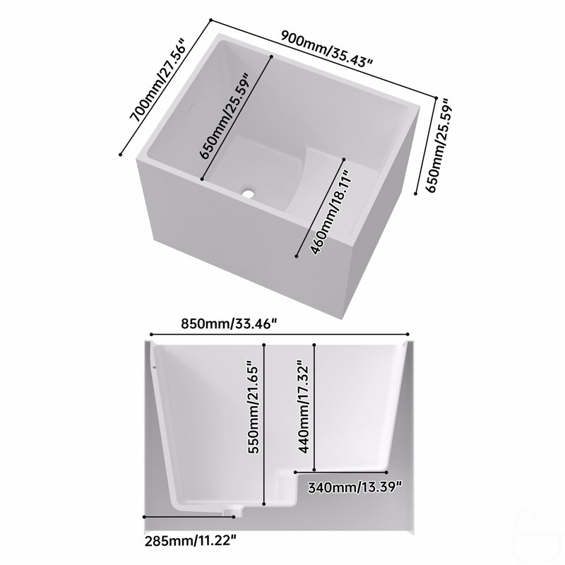 Baignoires autoportantes autoportantes en acrylique, forme rectangulaire