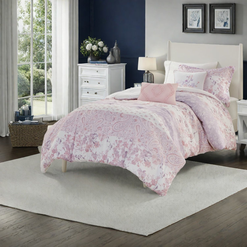 Polyester Bedding Sets, Vintage Floral Pink Comforter For Home