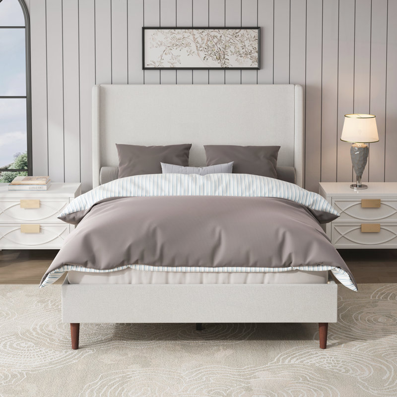 Lit tapissier à tête haute haute, tissu chenille, aucun sommier nécessaire, Grand lit