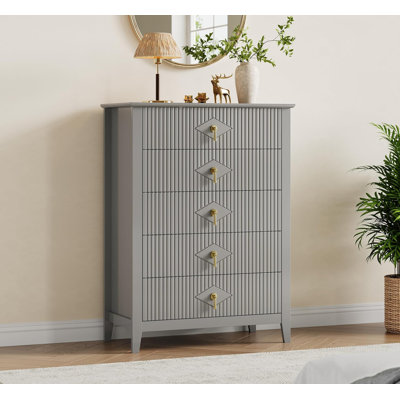 Commode pour chambre à coucher avec 5 tiroirs, commode moderne de 32 po de largeur avec poignée en métal