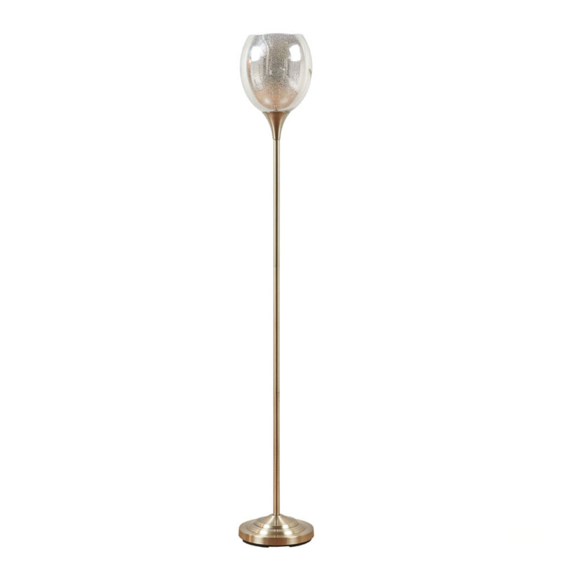 Lampe sur pied Uplight avec abat-jour en verre mercurisé, finition laiton antique et ampoule à DEL écoénergétique incluse