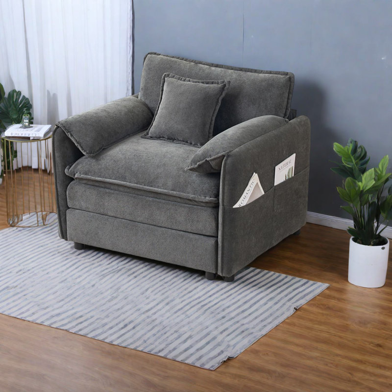 Canapé modulaire spacieux en chenille, revêtement gris, style moderne pour la maison