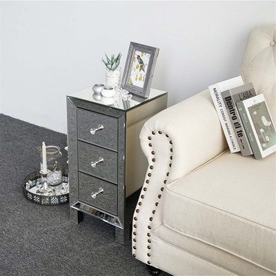 Table de chevet moderne et contemporaine avec miroir et 3 tiroirs