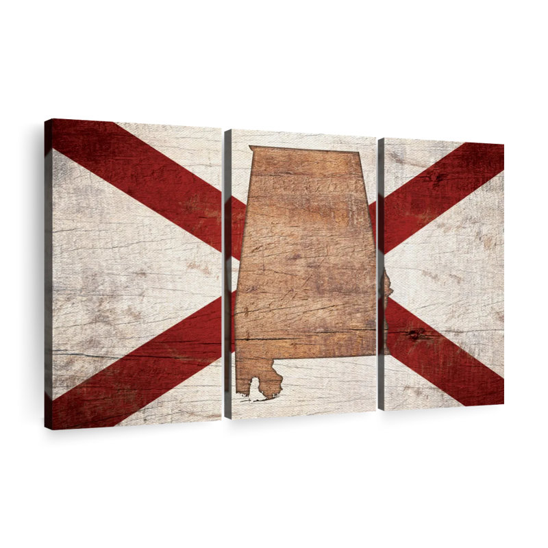 «State Map over Alabama Flag», impression sur toile tendue 3 pièces, H 36 po x l 57 po x P 1,25 po