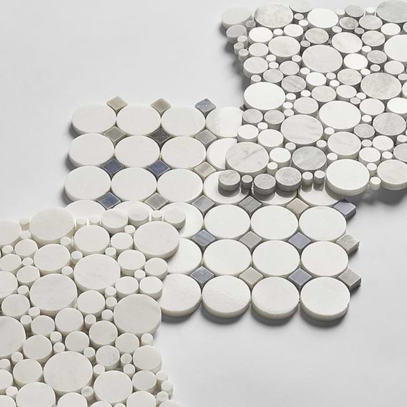 Kinetic Fog White Small Circles Marble Polished Mosaic Tile