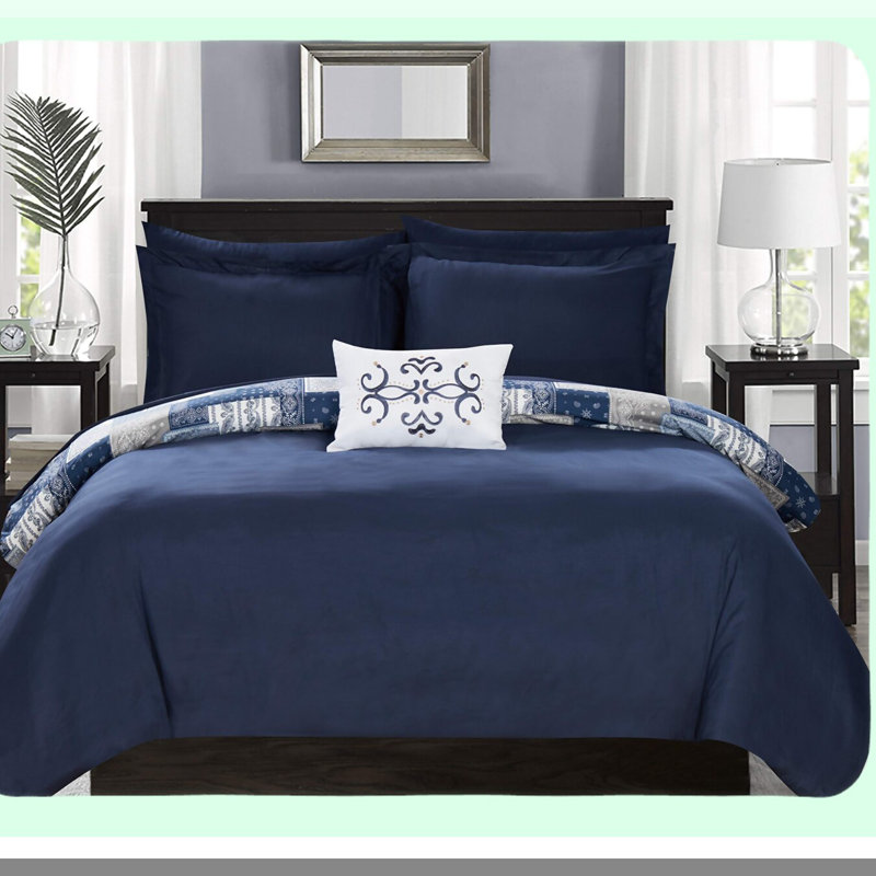 Bohemian Paisley Patchwork Comforter Set - 6 Piece Reversible Bed in a Bag with Sheet Set, Pillowcase, and Decorative Pillow Sham - Twin XL Size, Blue