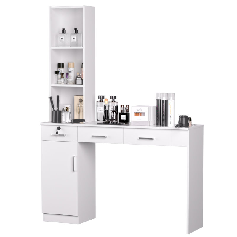 Barber Salon Work Station For Hair Stylist Home Beauty Salon Equipment Barber Supplies Organizer Cabinet Barbershop Furniture,White