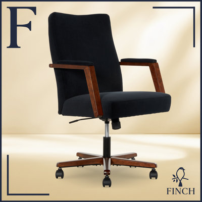 Finch Neo One Mid Back Office Chair, Soft Velvet, Medium Cushion Seat, Padded Wooden Armrests by Finch