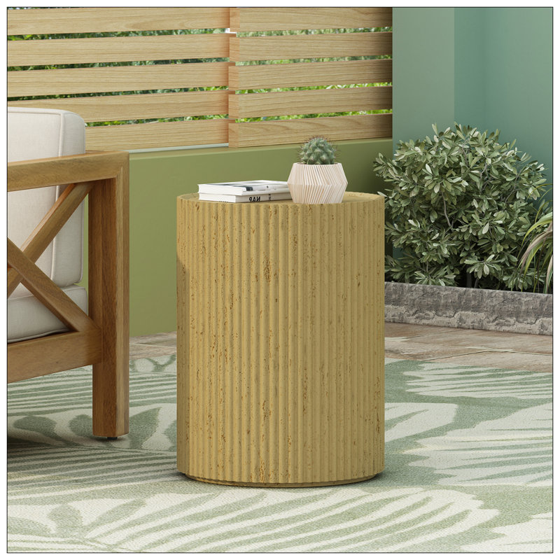 MGO Cylindrical Side Table, Wood-Like Texture, Antique Brown Color