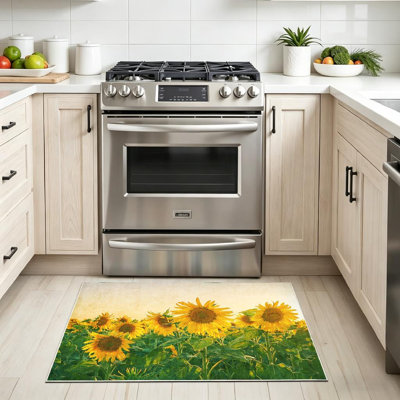Yellow Machine Washable,Sunflower Flowers Field Sunset Indoor Area Rug
