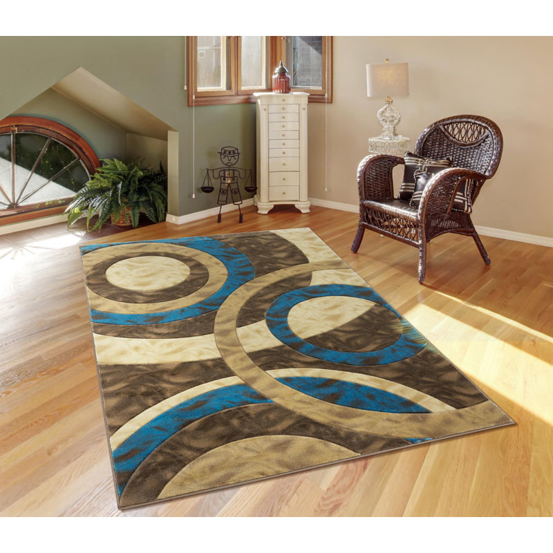 Tapis abstrait beige / brun Adonia, Rectangle 3 pi 9 po x 5 pi 9 po