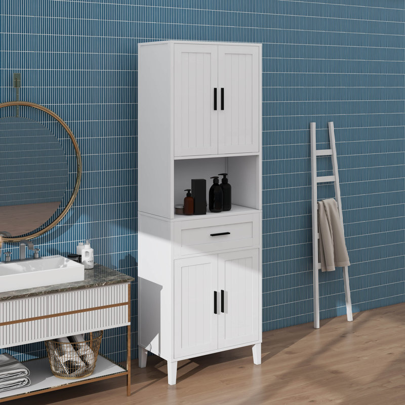 Armoire de salle de bain autoportante de 70,9 pouces de hauteur avec 1 tiroir et 2 armoires, Blanc