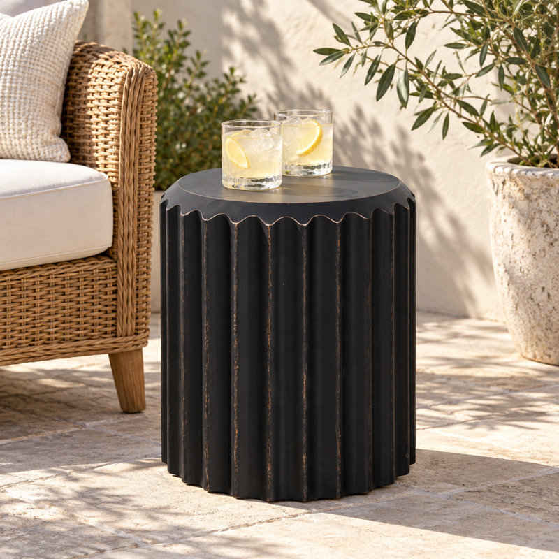 14.6''W X 17''H Round End Table And Side Table With Golden Rim,Black