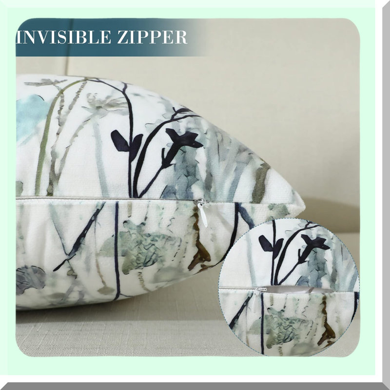 Ink Art Watercolor Flower Branch Pillow Covers - Set of 2 Vintage Soft Square Cushion Cases for Home Sofa Living Room Bedroom Outdoor Decor