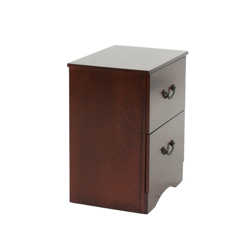 2 Drawers Pine Wood Nightstand, Cherry