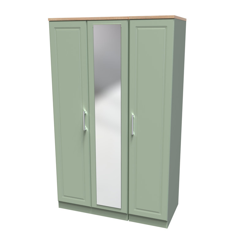 Aalysia Tall Triple Mirror Wardrobe , Reed Green/Bardolino Oak, 182" H x 111" W x 53" D