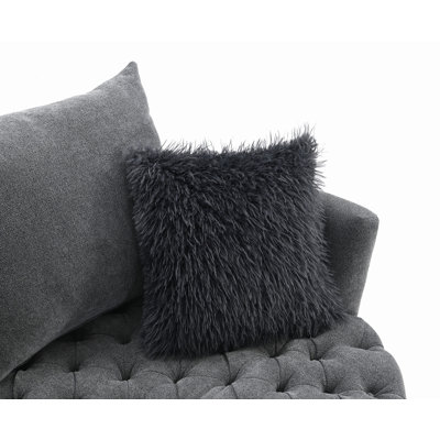 Transitional Style 1pc Button Tufted swivel Round Chair Barrel Style Arms Scattered back Pillow Primary Living Room