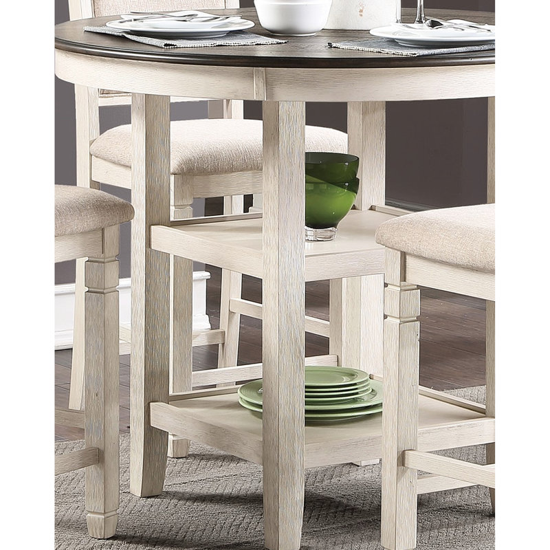 Counter Height Table With Shelves, Brown & Antique White, Transitional, Veneer, Engineered Wood, 4 Dining Room Table, Transitional Style, And White Finish, 2 Display Veneer Wood For 4 Seats