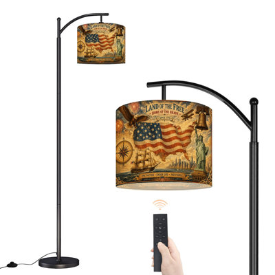  Arc Floor Lamp Patriotic American Flag Statue Liberty Liberty Bell Sailing Ship Eagle Tall Modern Standing Lamp LED Adjustable Linen Lampshade 3 Color Temperatures