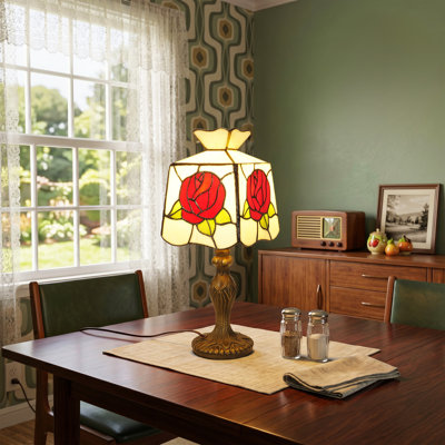 15" Tiffany Rose Table Lamp (Bulb Include)