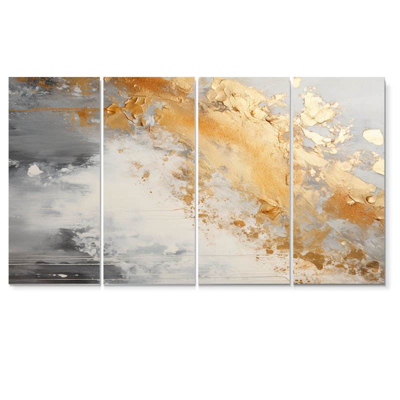 Soleil brisant les nuages - art mural abstrait 4 pièces, 32" H x 64" W