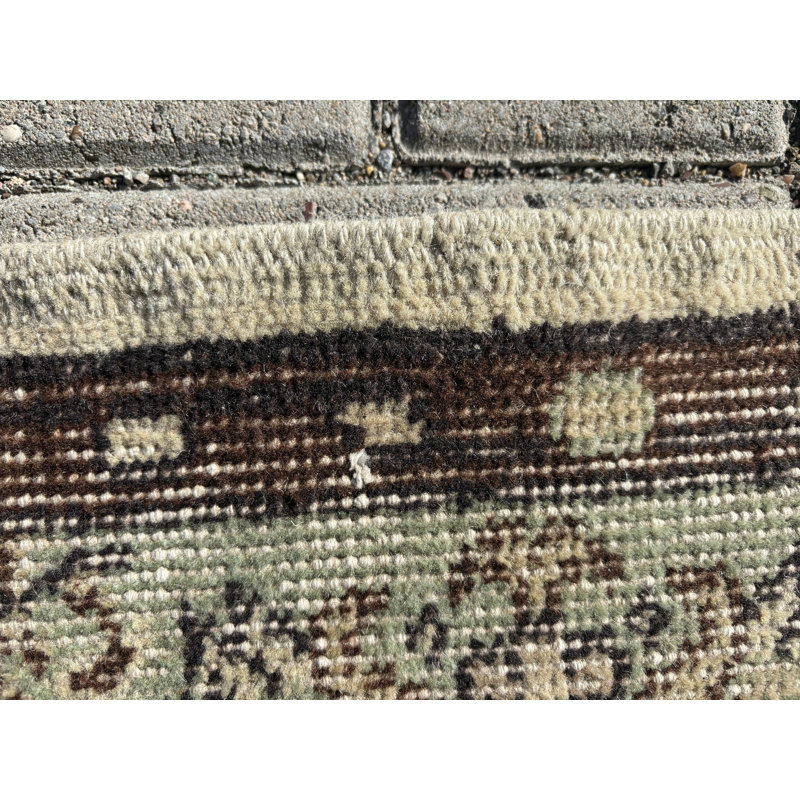 Élégant tapis en laine beige, tapis floral classique 1,5 x 2,7 pi