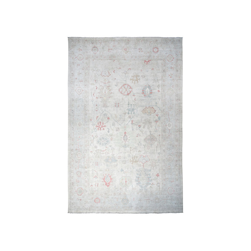 Tapis beige en laine noué à la main 13 pi 10 po x 19 pi 2 po Angora