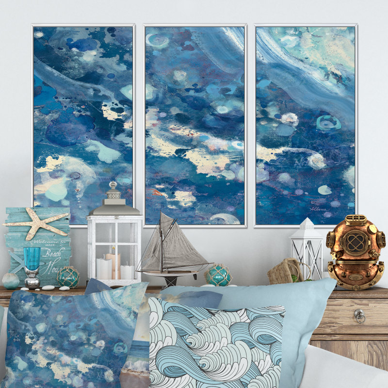 «Water III», ensemble d'art mural sur toile encadré nautique et côtier, 32" H x 48" W x 1" D, Cadre blanc